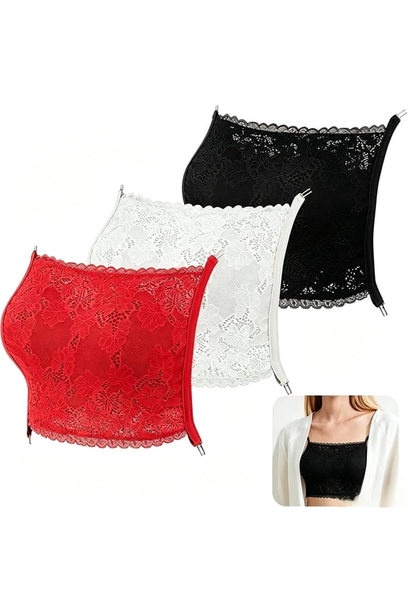 3Pcs Lace Cleavage Cover Modesty Panel Wearable Mock Camisole Bra Insert Overlay Modesty Panel Vest