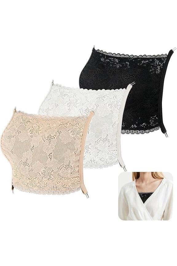 3Pcs Lace Cleavage Cover Modesty Panel Wearable Mock Camisole Bra Insert Overlay Modesty Panel Vest