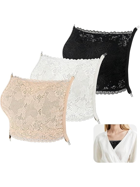 3Pcs Lace Cleavage Cover Modesty Panel Wearable Mock Camisole Bra Insert Overlay Modesty Panel Vest