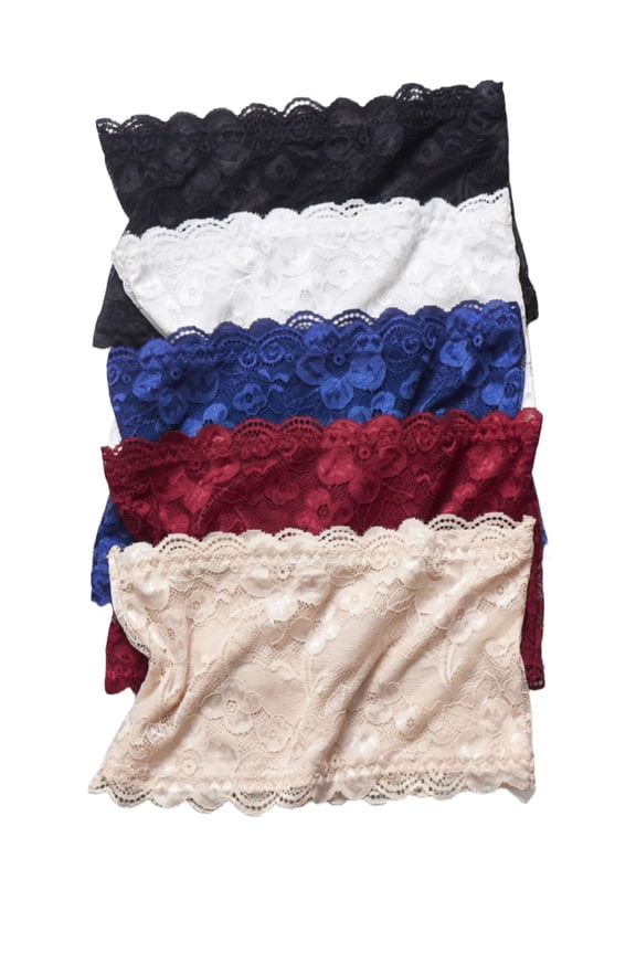 3Pcs Lady Floral Lace Tube Top Bandeau Strapless Bras Seamless Stretchy Chest Wrap