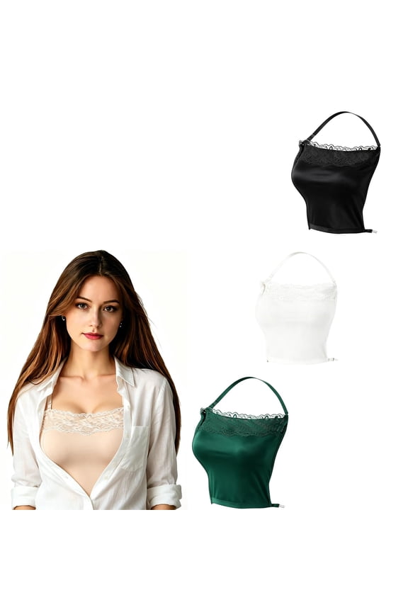 3Pcs Lady Lace Cleavage Cover up for Low Neckline Wearable Mock Camisole Bra Insert Overlay Modesty Panel Vest