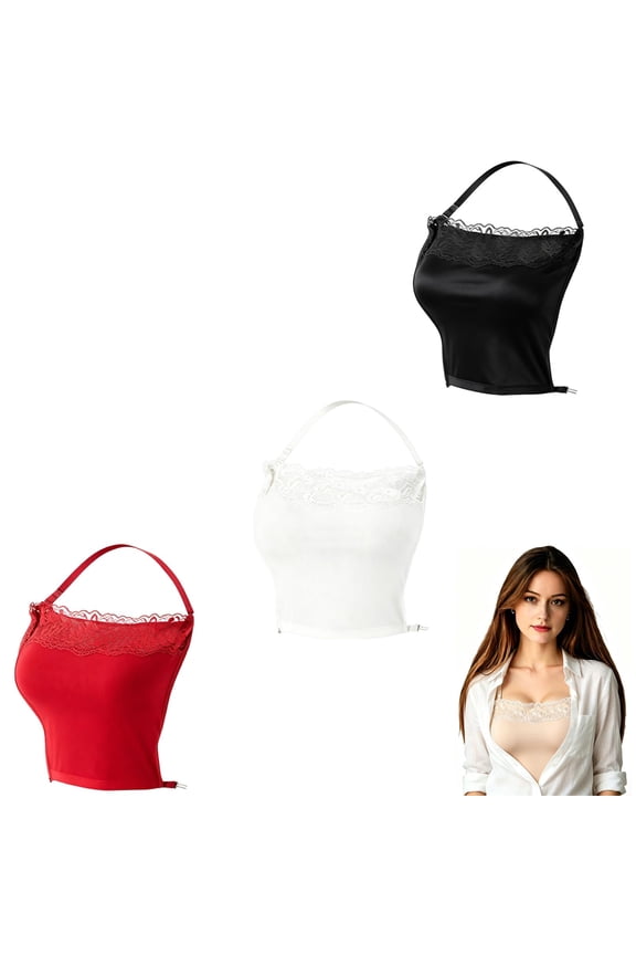 3Pcs Lady Lace Cleavage Cover up for Low Neckline Wearable Mock Camisole Bra Insert Overlay Modesty Panel Vest