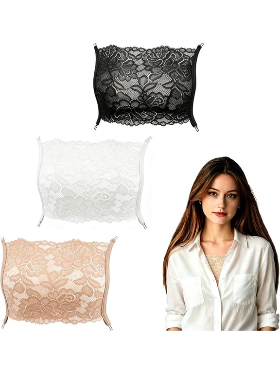 3Pcs Lady Lace Wearable Mock Cami Bra Insert Overlay Modesty Panel Vest Cleavage Cover Black