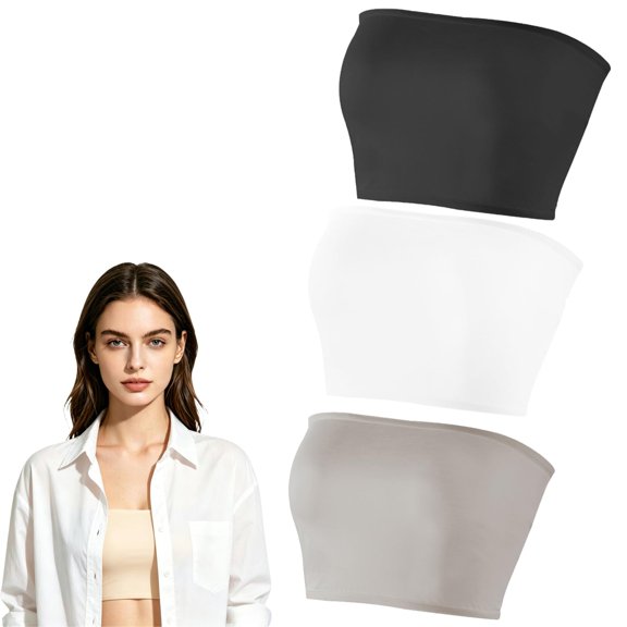 3Pcs Lady Tube Tops Strapless Seamless Bandeau Camisole Bra Modesty Panel Cleavage Cover Bandeau Short Crop