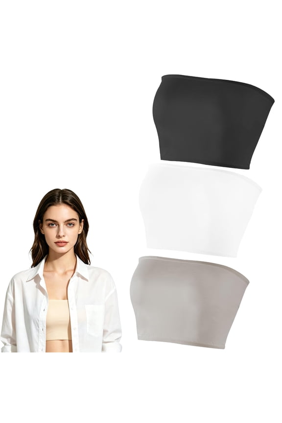 3Pcs Lady Tube Tops Strapless Seamless Bandeau Camisole Bra Modesty Panel Cleavage Cover Bandeau Short Crop