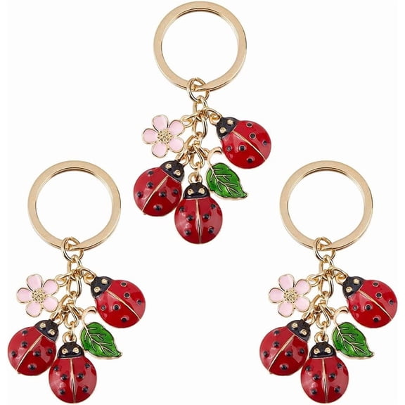 3Pcs Ladybugs Leaf Daisy Charms Keychain Cut Ladybug Keyring Alloy Enamel Pendant Bag Decorations Car Key Charms Key Ring for keychain Bags Purse Wallet Backpack