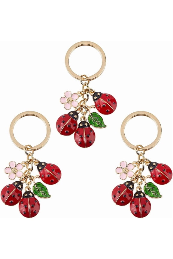 3Pcs Ladybugs Leaf Daisy Charms Keychain Cut Ladybug Keyring Alloy Enamel Pendant Bag Decorations Car Key Charms Key Ring for keychain Bags Purse Wallet Backpack Red