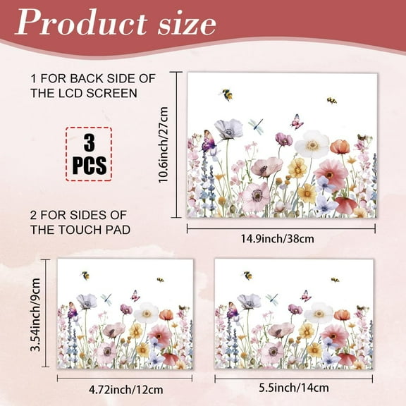 3Pcs Laptop Skin Stickers Vinyl Decals for PC Notebook Laptops Keyboard Cover Laptop Case Protector Film Decorative Sticker Waterproof Removable Flowers Butterflies Bees Laptops Decals