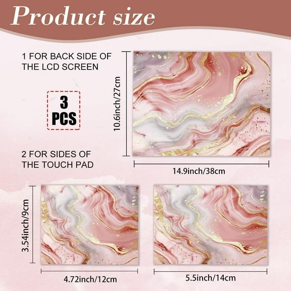 3Pcs Laptop Skin Stickers Vinyl Decals for PC Notebook Laptops Keyboard Cover Laptop Case Protector Films Decorative Laptop Sticker Waterproof Removable Pink Marble Texture Laptop Decals