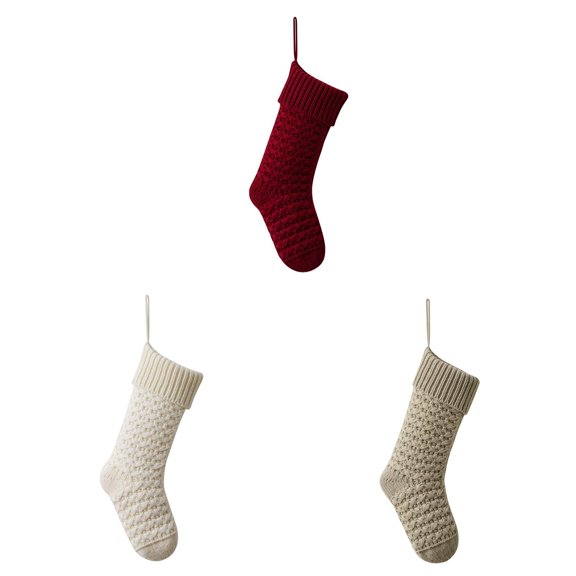 3Pcs Large Cable Knit Christmas Stockings Set, Xmas Stocking Decor for Family Holiday Season, Rustic Farmhouse Knitted Stockings for Fireplace Mantel Display 18.1 Inch