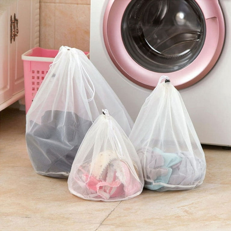 RUANKEKE 3pcs Laundry Bag Set Washing Machine Mesh Drawstring Wash Bag Dirty Clothes Storage Bag, Men's, Size: One size, White