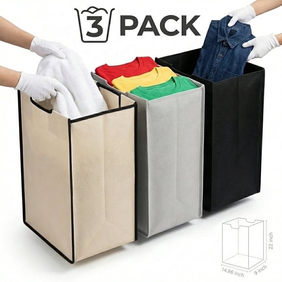 3Pcs Laundry Sorter Replacement Bag Laundry Hamper Cart Removable Replacement Bag Hamper Liner No Hook 15 x 9 x 22 Inch