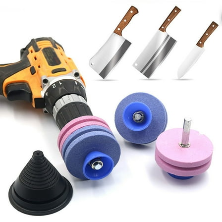 3Pcs Lawn Mower Blade Sharpener Under $5! Yannianjz Lawn Mower Blade Sharpener, Rotary Mower Blade Sharpener Tool Kit, Universal Sharpener for Power Hand Drill, Time Saving, Easy to Install