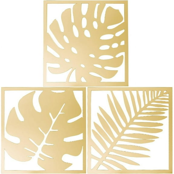 3Pcs Leaf Wall Mirror Stickers Acrylic Mirror Art Mural Square Wall Mirror Decal Decor Sticker Set Detachable for DIY Home Living Room Bedroom Wall Decoration 7.4 x 7.8Inch Golden Gold DIY