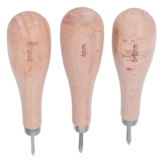 3Pcs Leather Awl Stitching Tool Set with Durable Beech Handles High Hardness Steel Rhombus Awl Punch for DIY Leathercraft Punching 0.12-0.23 inches / 3-6 mm