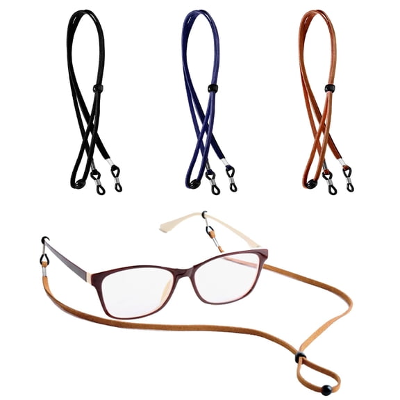 3Pcs Leather Glasses Straps - Universal Adjustable Glasses Chain, Cord & String Include Non-Slip Sunglasses Strap & Eyeglass Holder Glass String & Lanyard Spectacles Cord For Men, Women & Kids (70cm)