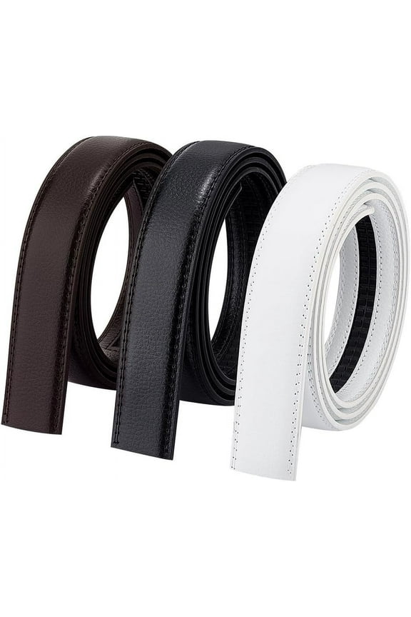 3Pcs Leather Ratchet Belt Strap without Buckle No Buckle Imitation Leather Waist Belt Replacement Leather Belt Strap for Jeans Pants Skirts 47-1/4 inch(120cm) DIY