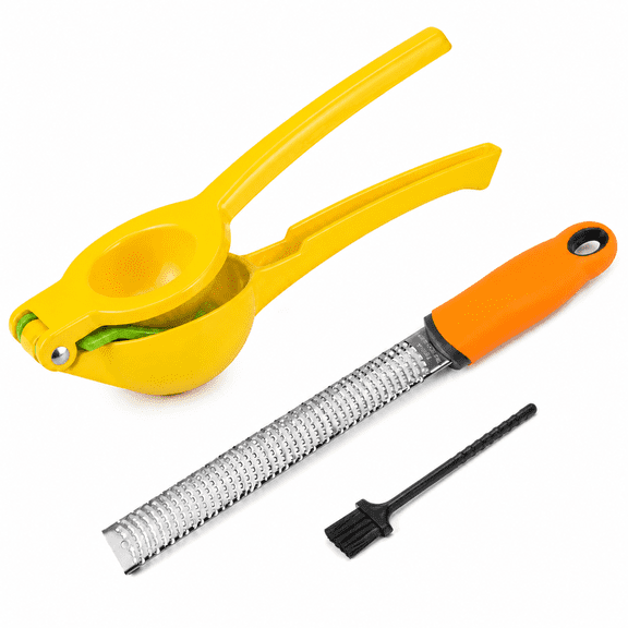 3Pcs Lemon Squeezer and Zester Grater Set, Manual Citrus Juicer Lime Press with Cleaning Brush for Kitchen Cooking