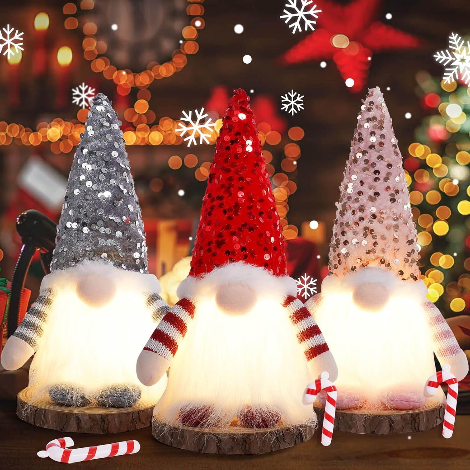 3Pcs Lighted Christmas Decorations, Light Up Christmas Plush with