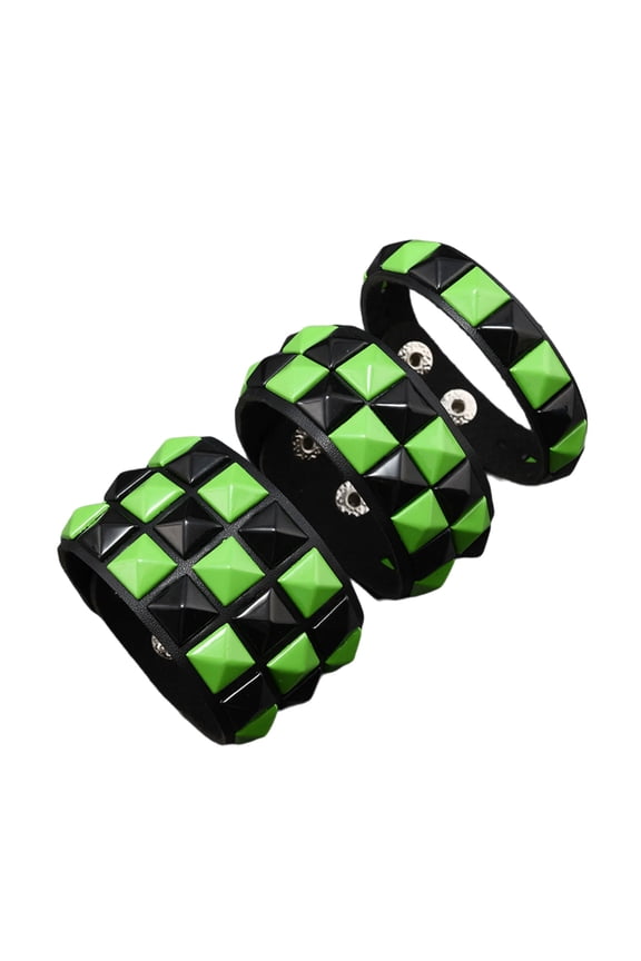 3Pcs Lightweight Punk Leather Bracelets Dark Square Studs Design Stackable for Music Event Unisex Fashion Accessory