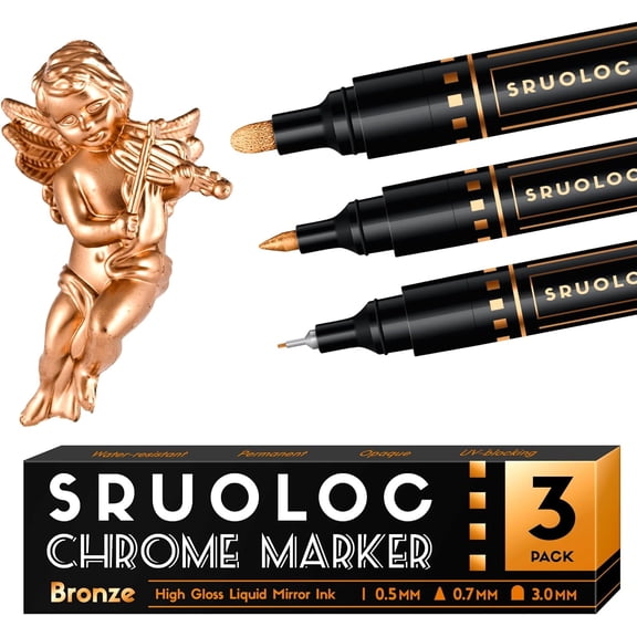 3Pcs Liquid Chrome Paint Markers, Oil-based Permanent Chrome Maker, Gloss Mirror Marker Repairing, Reflective Metallic Pen Markers for Touch Up Model Painting DIY Art Projects, Bronze