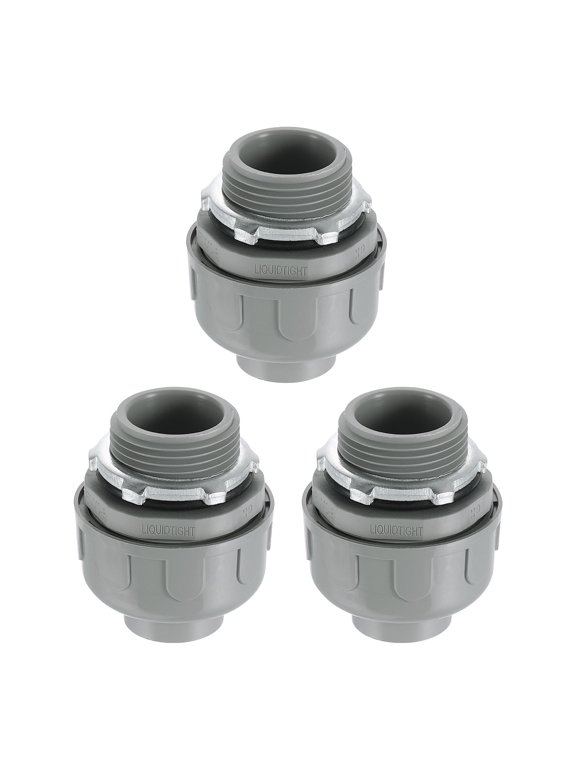 3Pcs Liquid Tight Connectors, 1" NPT Plastic 180 Degree Conduit Fitting, Gray