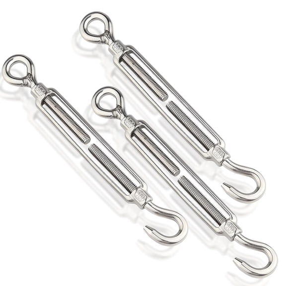 3Pcs M12 Turnbuckle Hook & Eye Turnbuckles, 304 Stainless Steel Turnbuckle Adjustable Wire Rope Tensioner, Heavy Duty Turnbuckle for Cable Wire Rope Tension, Sun Shade, Tent Installation
