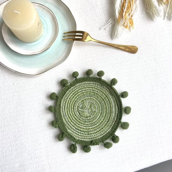 3Pcs Macrame Coasters Round Dark Olive Green Cotton 130mm for Home Kitchen Dining Table Use Olive Green