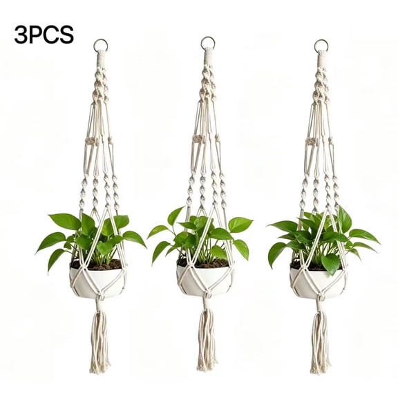 3Pcs Macrame Plant Hanger Holder Flower Pot Rope Plant Hangers Indoor Outdoor White