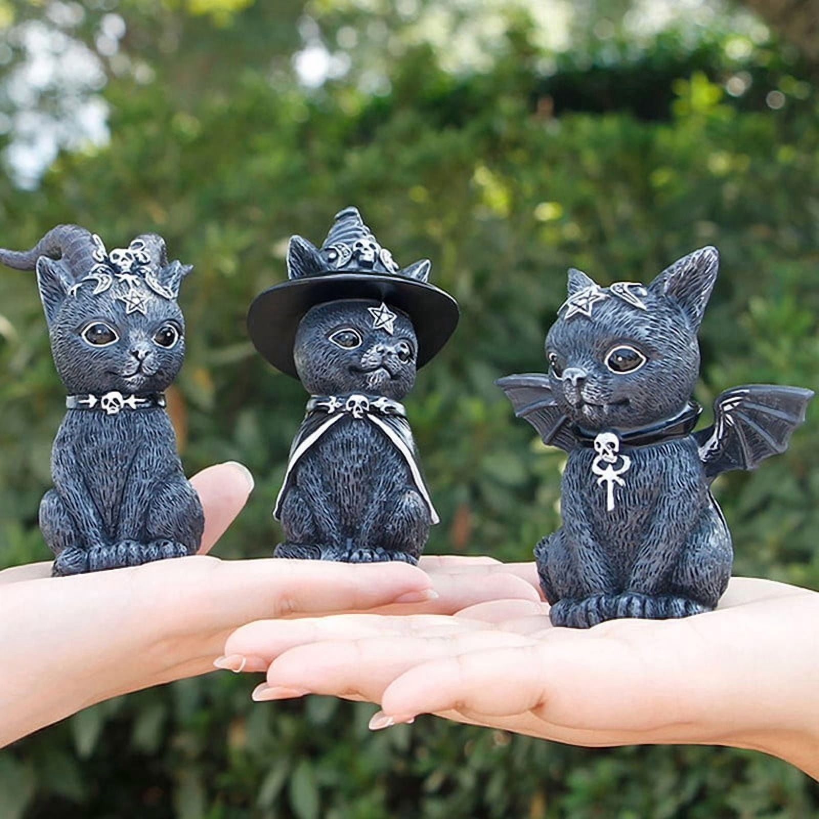 3Pcs Magic Cat Sculpture,Gothic Resin Cat Statue for Home Office Garden Lawn Yard Decoration