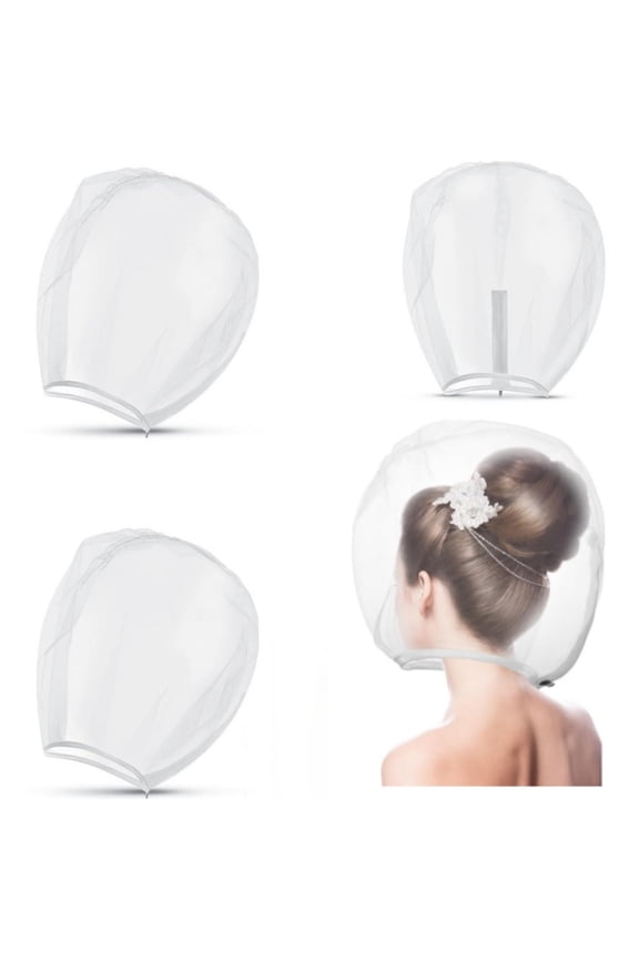 3Pcs Makeup Protector Hood, Reusable Nylon Chiffon Light Airy Makeup Hood Zipper Closure Face Cover Washable Hair Net Face Mask Cover for Women Beauty Weddings(White)