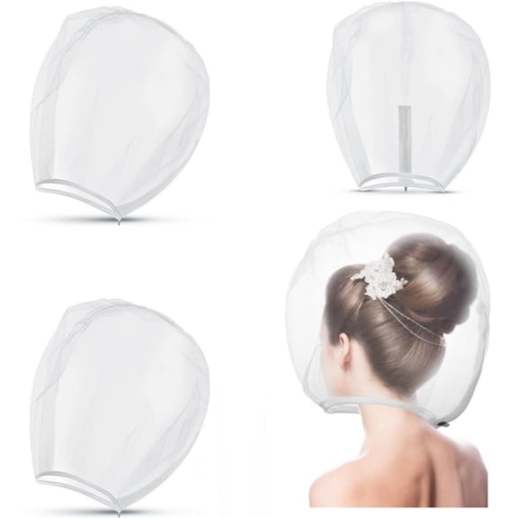 3Pcs Makeup Protector Hood, Reusable Nylon Chiffon Light Airy Makeup Hood Zipper Closure Face Cover Washable Hair Net Face Mask Cover for Women Beauty Weddings(White)