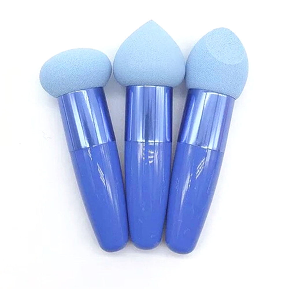 3Pcs Makeup Sponge Wedge Sponges with Handle Cosmetic Puff Beauty Sponge Stick,blue