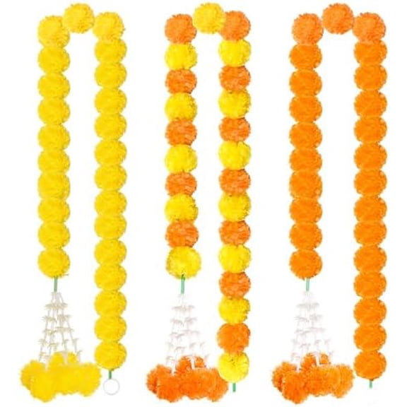 3Pcs Marigold Flowers Garland for Diwali Indian Wedding Day of The Dead Halloween Home Decoration 5 Feet