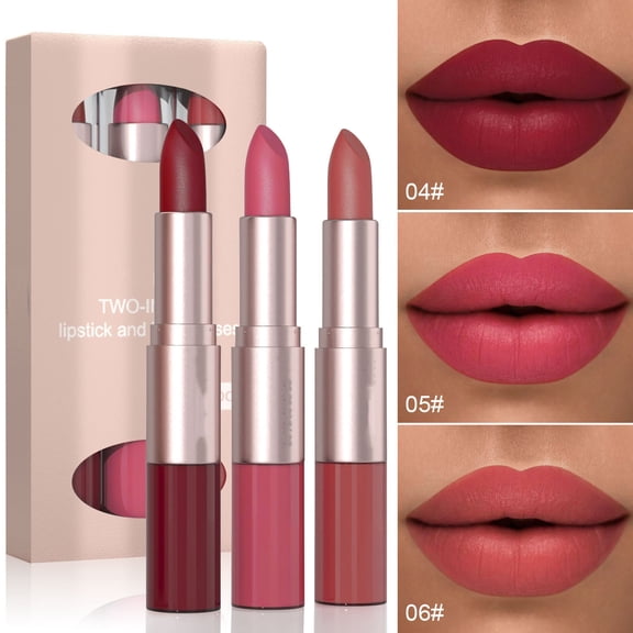 3Pcs Matte Lipstick Makeup Set, Moisturizing & Non-Sticky Lip Gloss & Lipstick Set, Matte Tint Cream Lipsticks, Hydrating Lip Stain, Buildable Nourishing Moisturizing for Women to Every Day Makeup