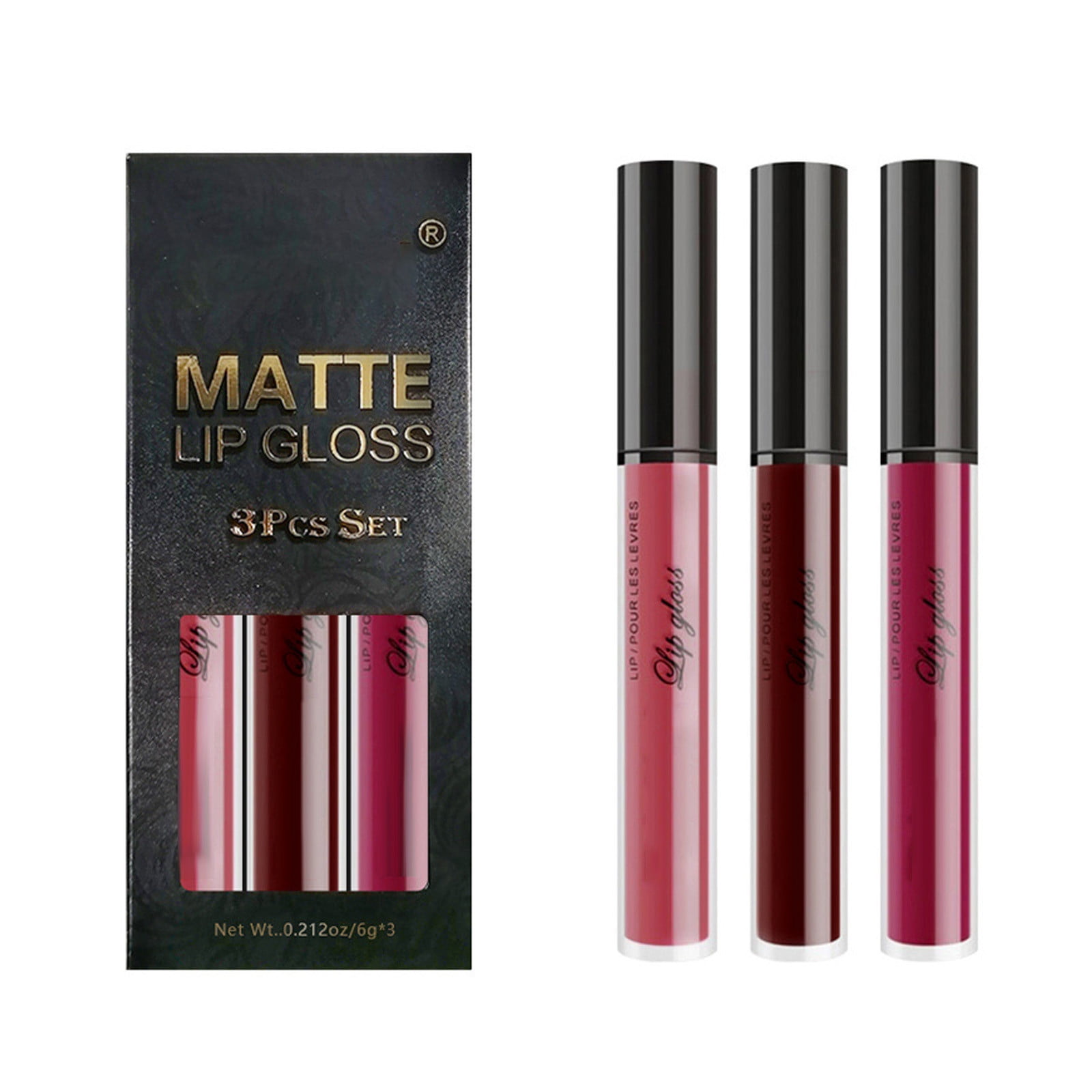 3Pcs Mauve Berry Rose Red Liquid Lipstick Sets for Women 24 Hour +Lipstick Lipstick Lip Stain
