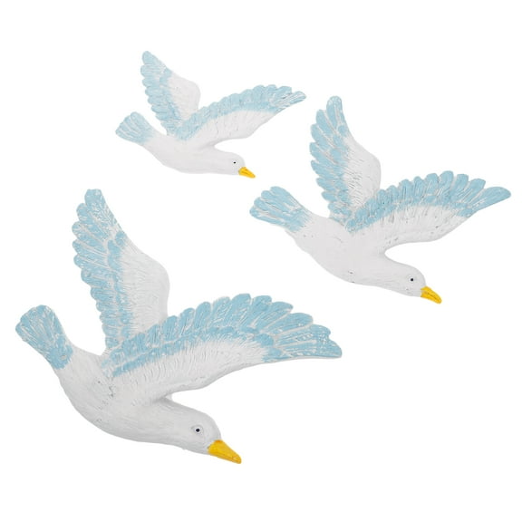 Hemobllo Mediterranean Seagull Wall Sculpture White Resin Home Decor 3Pcs