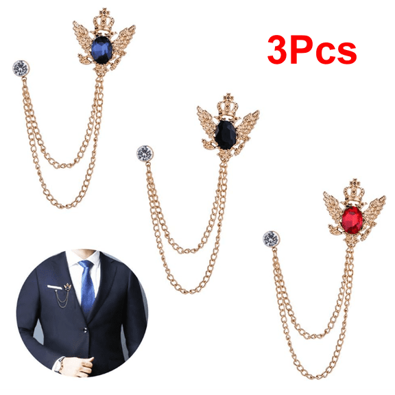 3Pcs Men's Brooch Suit Pin Badge with Chains Buckle Chain Collar Lapel for Men Shirt Decoration Metal Clips Women Tuxedo Tie Hat Scarf