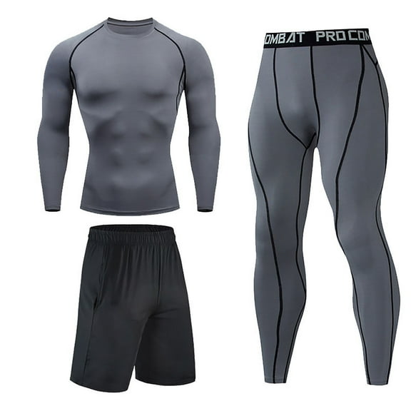 3Pcs Men's Compression Sets Pants Long Sleeve Shirt Athletic Shorts Running Long Sleeve t-Shirts Fitness Clothes