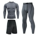 thumbnail image 1 of 3Pcs Men's Compression Workout Clothes Long Sleeve Shirt Pants Shorts Suit Fitness Sports Jersey Tops & Bottom Set, 1 of 3