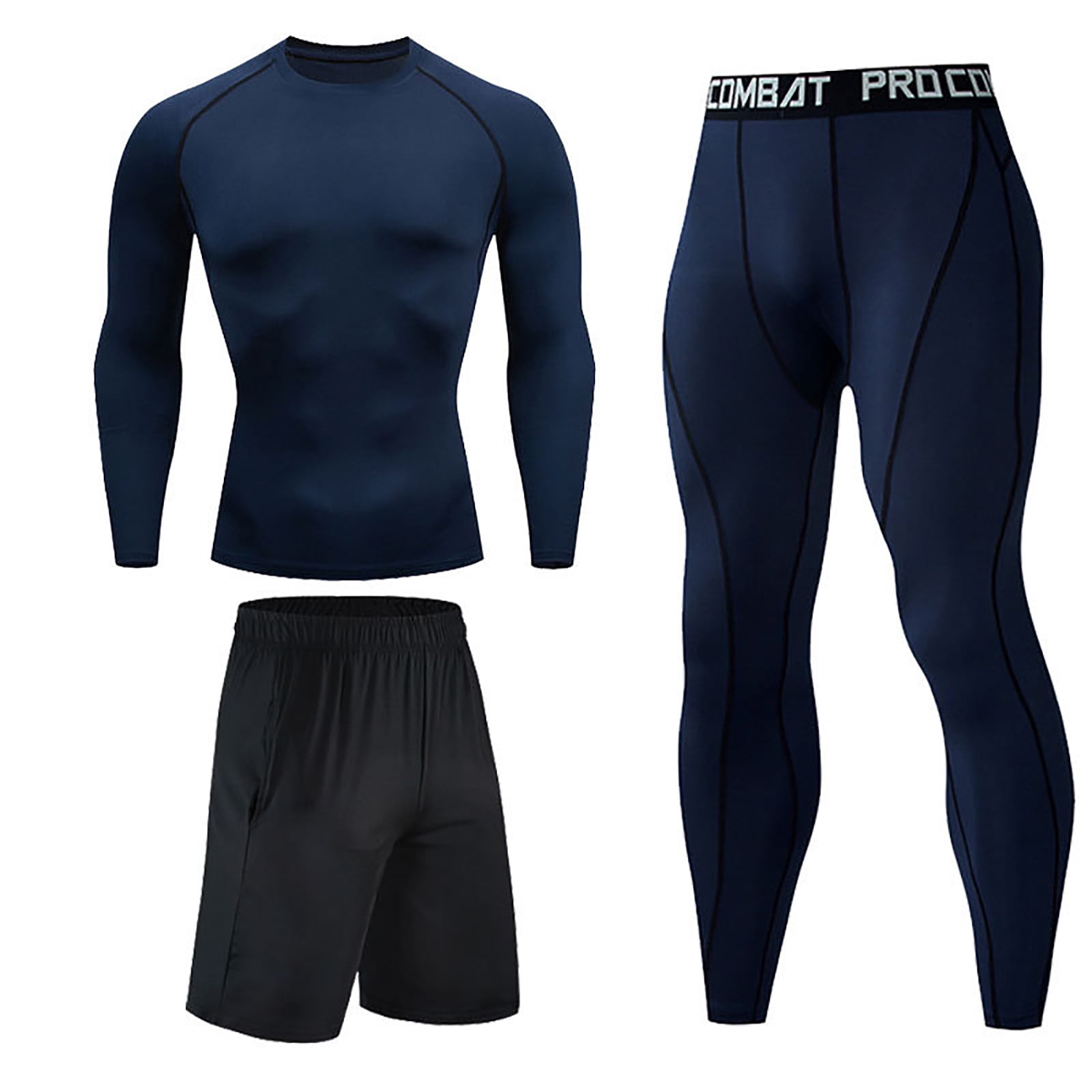 3Pcs Men s Compression Workout Clothes Long Sleeve Shirt Pants