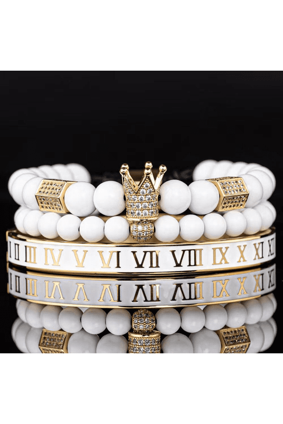 3Pcs Men's Royal Crown Bracelet Set Stone Woven Bracelet