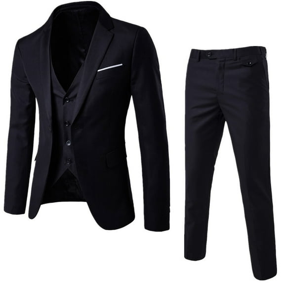 3Pcs Men's Solid Color Fashion Casual Party Dress Up Suit Vest Pants
