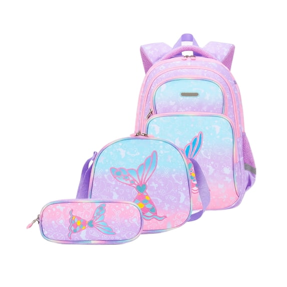 3Pcs Mermaid Backpack Backpack Set with Lunch Box Pencil Case D