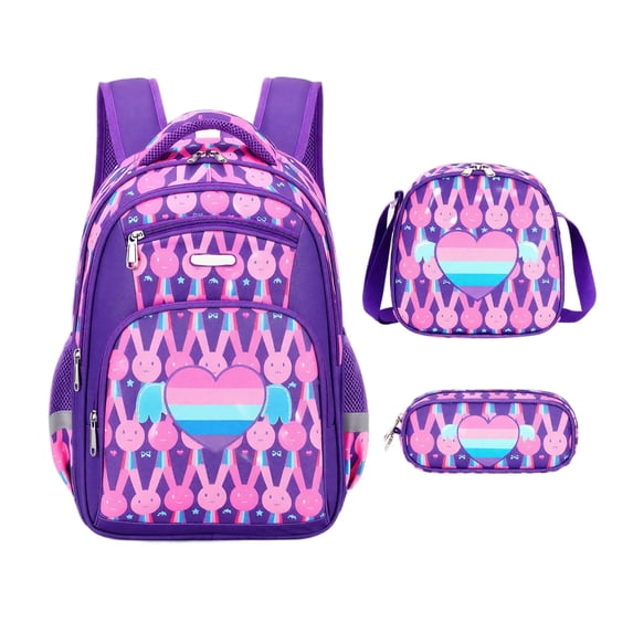 3Pcs Mermaid Backpack Backpack Set with Lunch Box Pencil Case F