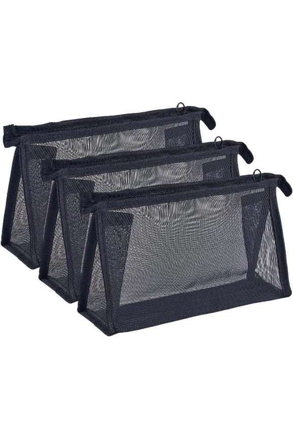3Pcs Mesh Cosmetic Bags Black Mesh Makeup Bag Purse Pouch Zipper Mesh Travel Bag Travel Purse Organizer Portable Pouch Bag Mesh Toiletry Bag for Home Office Travel Accessories 3pcs