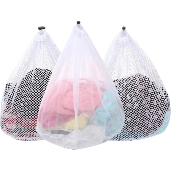 3Pcs Mesh Laundry Bags Washing Machine Mesh Wash Bags Jumbo for Delicates Clothes,Bed Linen,Toys with Drawstring Closure Sturdy(3 XXLarge 28 x 26 Inches)