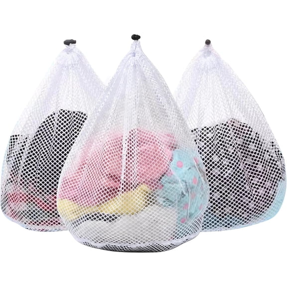 3Pcs Mesh Laundry Bags Washing Machine Wash Jumbo for Delicates Clothes,Bed Linen,Toys with Drawstring Closure Sturdy(3 XXLarge 28 x 26 Inches)