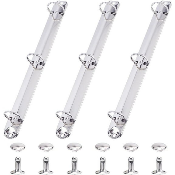 3Pcs Metal 3-Ring Binder Mechanism Replacement Iron Loose Leaf Binding Hinged Clamp kit 3 O Rings Clips Binding Spines Combs for DIY Planner Making School Document Organization Platinum