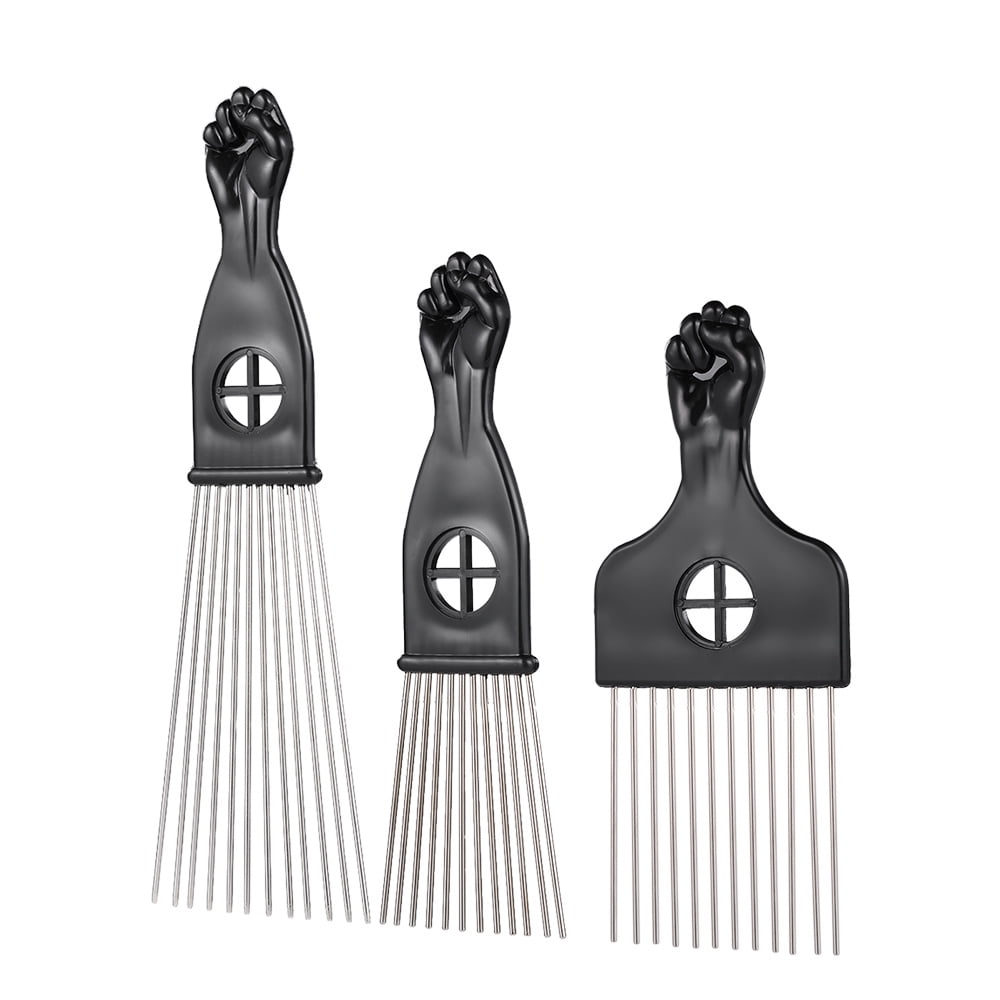 3 Afro Hair Pick Kämme Aus Metall & Kunststoff – Breitzahniger Lockenkamm Für Voluminöses Haar, Afro-Styling Und Natürliche Frisuren